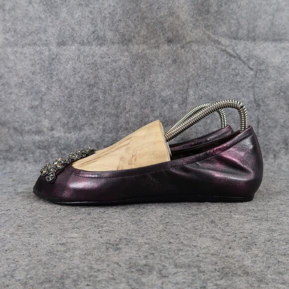 Vera Wang Shoes Womens 7.5 Ballet Flats Peep Toe Formal Wedding Purple Metallic - Picture 5 of 16